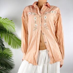 Vintage 90s Wrangler Pink Floral Plaid Cottagecore Western Button Up Shirt / S/M